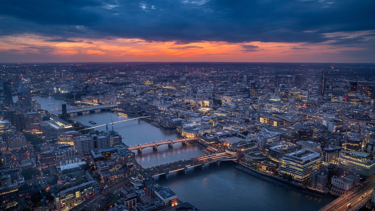 aerial view over the city of london